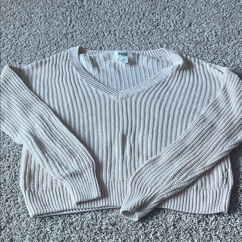 PINK Victoria's Secret Cream V-Neck Sweater